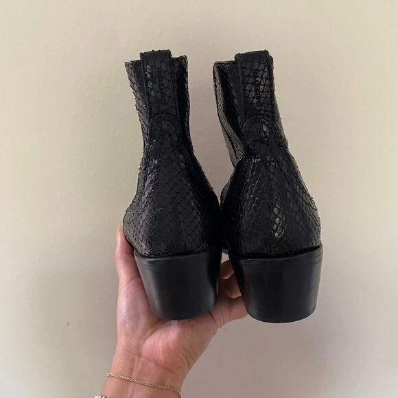 ALLSAINTS Black Carlotta Snake Print Leather Zip Booties Size 38 - Picture 4 of 8